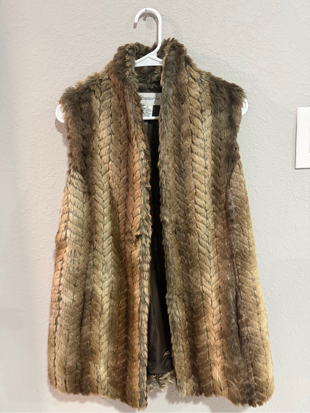 Liz Claiborne Brown Braided Faux Fur Vest